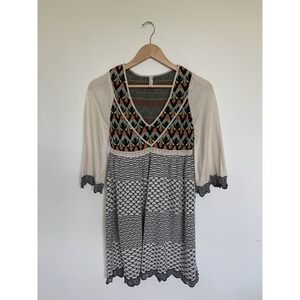 Free People Dress Sz S V Neck Bell Sleeve Empire Waist Cottage Core Boho 70s